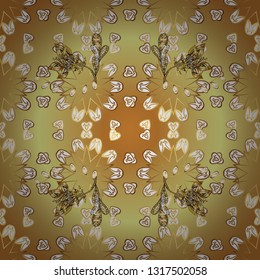 Seamless pattern on yellow and neutral colors with golden elements. Vector oriental ornament. Seamless golden pattern.