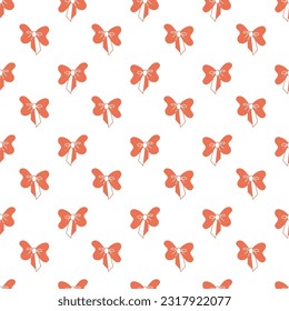 Seamless pattern with one bow on white background. Doodle vector color illustration.