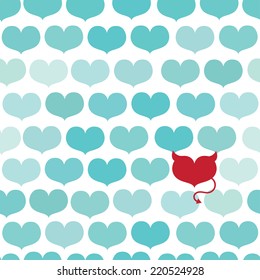 seamless pattern with one devil heart, vector illustration