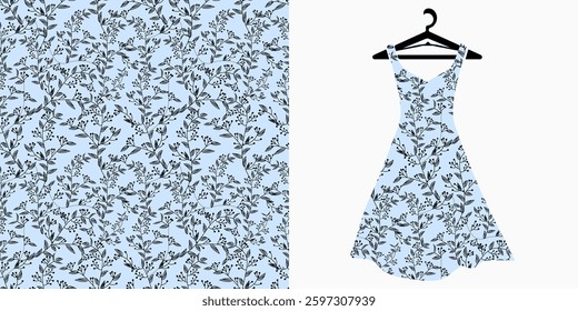 Seamless pattern with one line leaves. Vector floral background in trendy minimalistic linear
