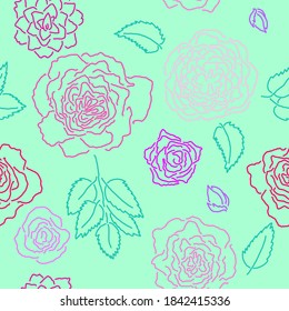 seamless pattern one line roses minimalism