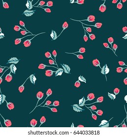 Seamless pattern in one stroke small rose buds. Country style millefleurs. Floral garden background for textile, wallpaper, pattern fills, covers, surface, print, gift wrap, scrapbooking, decoupage