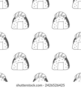 Patrón sin costuras con onigiri para impresión decorativa, papel de embalaje, menú, papel pintado y tela
