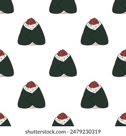 Seamless pattern with onigiri for decorative print, wrapping paper, menu, wallpaper and fabric