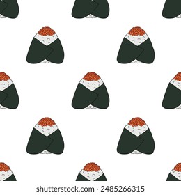 Patrón sin costuras con onigiri para impresión decorativa, papel de embalaje, menú, Fondo de pantalla y tela