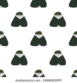 Patrón sin costuras con onigiri para impresión decorativa, papel de embalaje, menú, Fondo de pantalla y tela