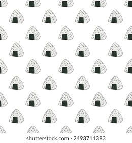 Patrón sin costuras con onigiri para impresión decorativa, papel de embalaje, menú, Fondo de pantalla y tela
