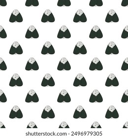 Patrón sin fisuras con onigiri para la impresión decorativa, papel de embalaje, menú, Fondo de pantalla y tela