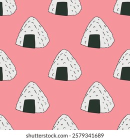 Seamless pattern with onigiri for decorative print, wrapping paper, menu, wallpaper and fabric