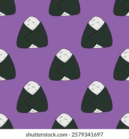 Seamless pattern with onigiri for decorative print, wrapping paper, menu, wallpaper and fabric