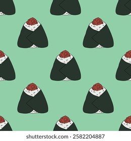 Seamless pattern with onigiri for decorative print, wrapping paper, menu, wallpaper and fabric