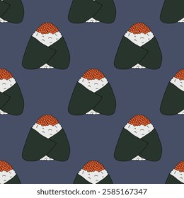 Seamless pattern with onigiri for decorative print, wrapping paper, menu, wallpaper and fabric