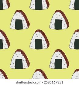 Seamless pattern with onigiri for decorative print, wrapping paper, menu, wallpaper and fabric
