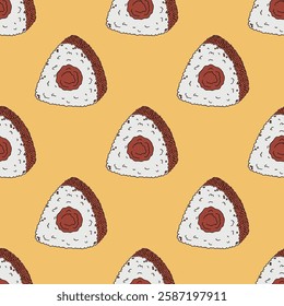 Seamless pattern with onigiri for decorative print, wrapping paper, menu, wallpaper and fabric
