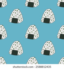 Seamless pattern with onigiri for decorative print, wrapping paper, menu, wallpaper and fabric