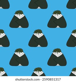 Seamless pattern with onigiri for decorative print, wrapping paper, menu, wallpaper and fabric