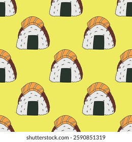 Seamless pattern with onigiri for decorative print, wrapping paper, menu, wallpaper and fabric
