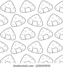 Seamless pattern with onigiri in doodle style. Sushi in line style. Cute doodle onigiri . Vector illustration.