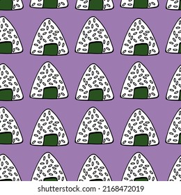 Seamless pattern with onigiri on violet background. Vector image.