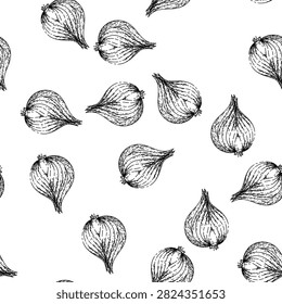 seamless pattern onion red hand drawn vector. purple food, fresh slice, half organic, vegetable cut, harvest cooking, sweet raw onion red sketch illustration