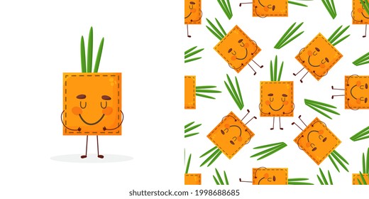 Seamless pattern onion shaped patch pocket. Character pocket onion. Cartoon style. Design element. 