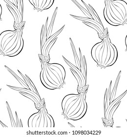 seamless pattern onion vegetables  vector illustration