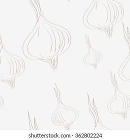 Seamless pattern with onions, diagonal composition over an ivory white background