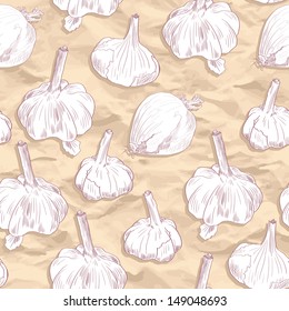 Seamless pattern with onions and garlic, vintage vector illustration