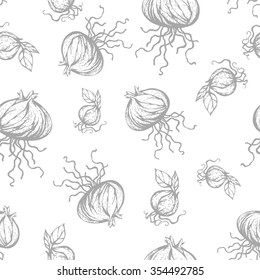  Seamless pattern with onions. Hand drawn texture. Ukraine