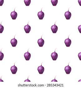 Seamless pattern with onions. Hand-drawn background. Vector illustration. Real watercolor drawing.