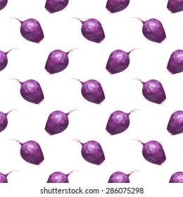 Seamless pattern with onions. Hand-drawn background. Vector illustration. Real watercolor drawing.