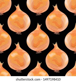 Seamless pattern with onions. Wallpaper, print, paper, packaging, textile design. Vector illustration.