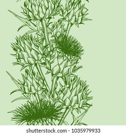 Seamless pattern with onopordum acanthium. Scottish thistle.
