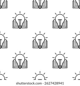 Seamless pattern of open book with light bulb for education and ideas. Vector illustration.