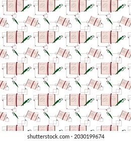seamless pattern open book with red bookmark in the middle