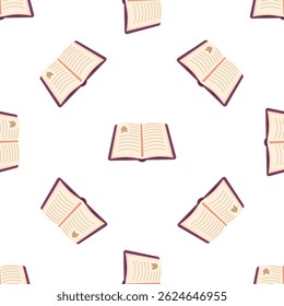 Seamless pattern with open books and bookmarks, perfect for book lovers, libraries, and educational designs