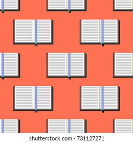 Seamless Pattern Open Books on orange color background. Flat design Vector Illustration EPS