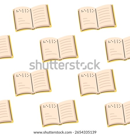 Seamless pattern of open Braille books with tactile dots. Symbol of accessibility and inclusive education for visually impaired learners