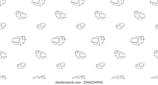 Seamless pattern with open cardboard box hand drawn doodle outline vector