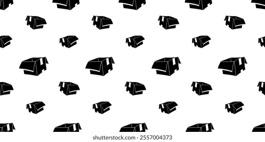 Seamless pattern with open cardboard box silhouette vector