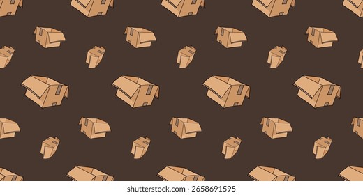 Modelo inconsútil con el Vector abierto del doodle de la caja de cartón