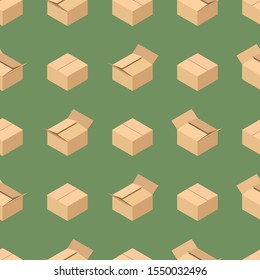 Seamless pattern with open and closed cardboard boxes. Vector illustration.