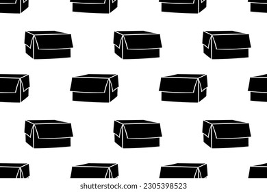 Seamless pattern with open empty delivery cardboard box silhouette vector