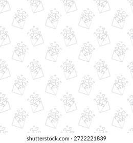 Patrón sin fisuras de sobres abiertos con corazones que emergen desde el interior. Perfecto para el papel de regalo del Día de San Valentín, papelería y fondos de temática romántica