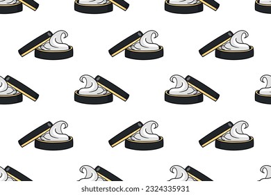 Seamless pattern with open jar of cosmetic product doodle vector