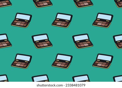 Seamless pattern with open makeup cosmetic case with mirror doodle vector
