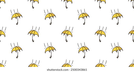 Seamless pattern with open umbrella in the rain doodle vector