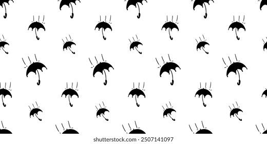 Seamless pattern with open umbrella in the rain silhouette vector