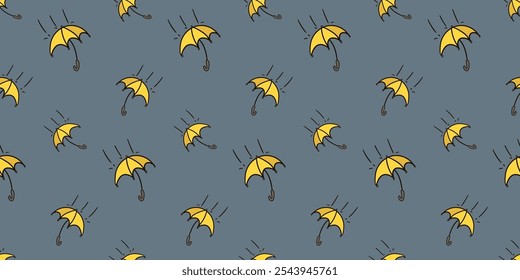 Seamless pattern with open umbrella in the rain doodle vector