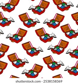 seamless pattern with opened red suitcase. element for poster design print postcard banner wallpaper wrapping backdrop background textile
